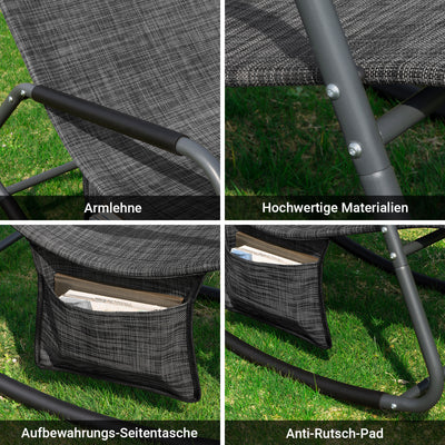 SoBuy | Schaukelliege | Sonnenliege mit Seitentasche | Gartenliege | Relaxstuhl | Schwungliege | Schwarz/Grau | OGS47-MS
