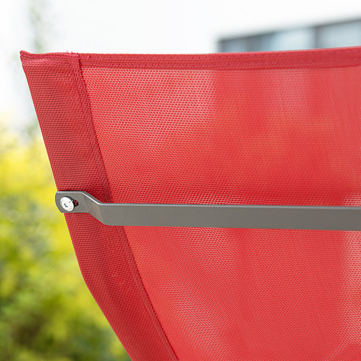 SoBuy | Chaise longue à bascule | Transat avec poche latérale | Bain de soleil de jardin | Fauteuil de relaxation | Chaise longue balancelle | Rouge | OGS47-R