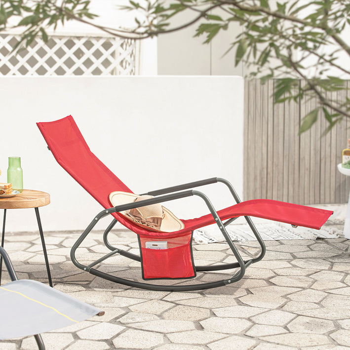 SoBuy | Sedia a dondolo relax | Lettino da giardino con tasca laterale | Sedia a sdraio | Sedia relax | Dondolo | Rosso | OGS47-R