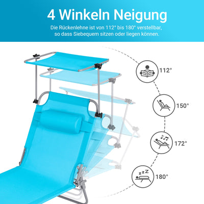 SoBuy | Chaise longue avec pare-soleil | Chaise de relaxation pour jardins, cours, plages | Bleu | OGS48-B