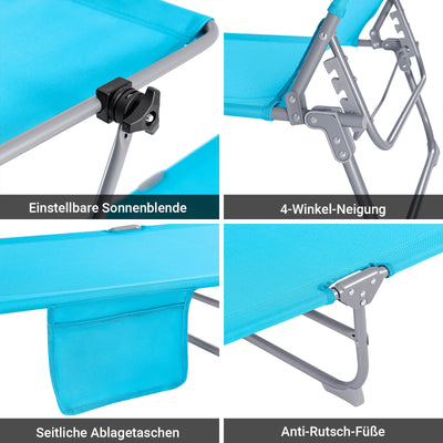 SoBuy | Chaise longue avec pare-soleil | Chaise de relaxation pour jardins, cours, plages | Bleu | OGS48-B