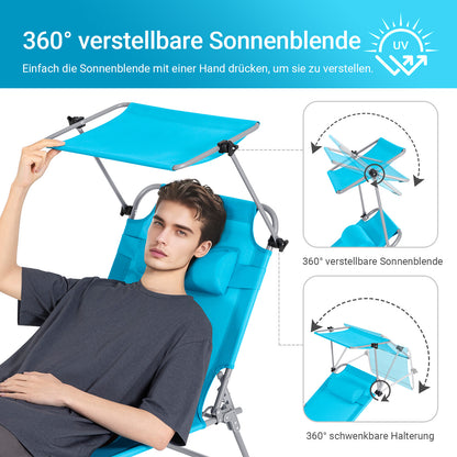 Vorverkauf | SoBuy | 2-er Set Sonnenliege mit Sonnendach | Relaxstuhl für Gärten, Strände | Blau | OGS48-Bx2