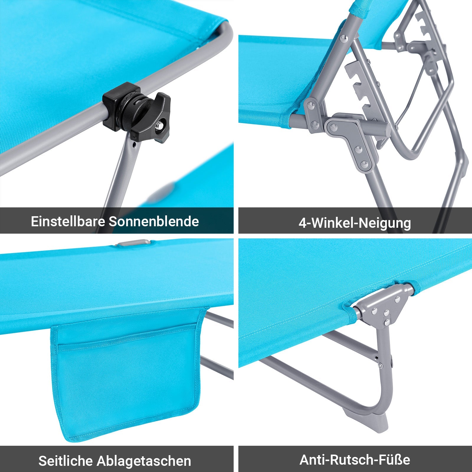 SoBuy | Set di 2 Lettini prendisole con Parasole | Sedia Relax per Giardino, Spiaggia | Blu | OGS48-Bx2