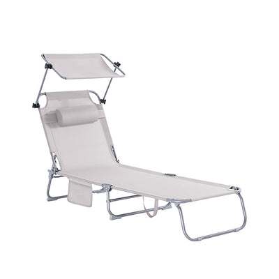 SoBuy | Sonnenliege mit Sonnendach  | Relaxstuhl für Gärten, Höfe, Strände | Beige | OGS48-MI