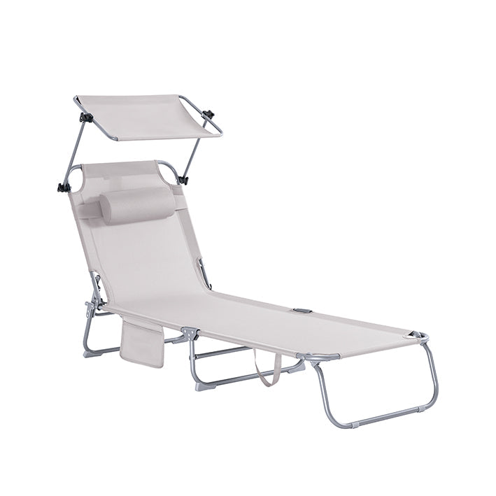 SoBuy | Sdraio con tettuccio parasole | Sedia relax per giardini, cortili, spiagge | Beige | OGS48-MI