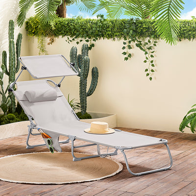 SoBuy | Chaise longue avec pare-soleil | Chaise longue de jardin pliante | Fauteuil relaxant pour jardins, cours et plages | Beige | OGS48-MI