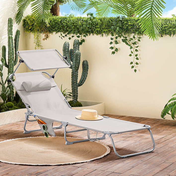 SoBuy | Sdraio con tettuccio parasole | Sedia relax per giardini, cortili, spiagge | Beige | OGS48-MI