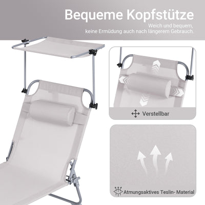 Prevendita | SoBuy | Set di 2 lettini prendisole con tettuccio parasole | Sdraio relax per giardini, spiagge | Beige | OGS48-MIx2