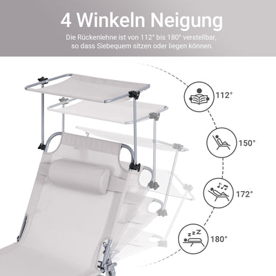 SoBuy | Chaise longue avec pare-soleil | Chaise longue de jardin pliante | Fauteuil relaxant pour jardins, cours et plages | Beige | OGS48-MI