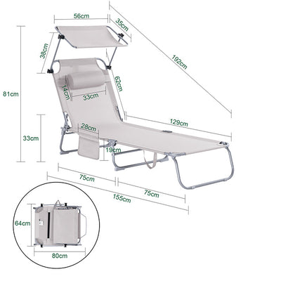 Prevendita | SoBuy | Set di 2 lettini prendisole con tettuccio parasole | Sdraio relax per giardini, spiagge | Beige | OGS48-MIx2
