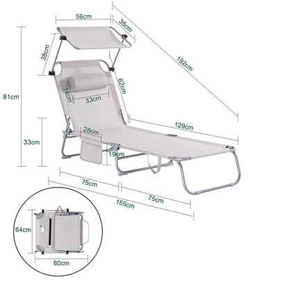 Vorverkauf | SoBuy | 2-er Set Sonnenliege mit Sonnendach | Relaxstuhl für Gärten, Strände | Beige | OGS48-MIx2