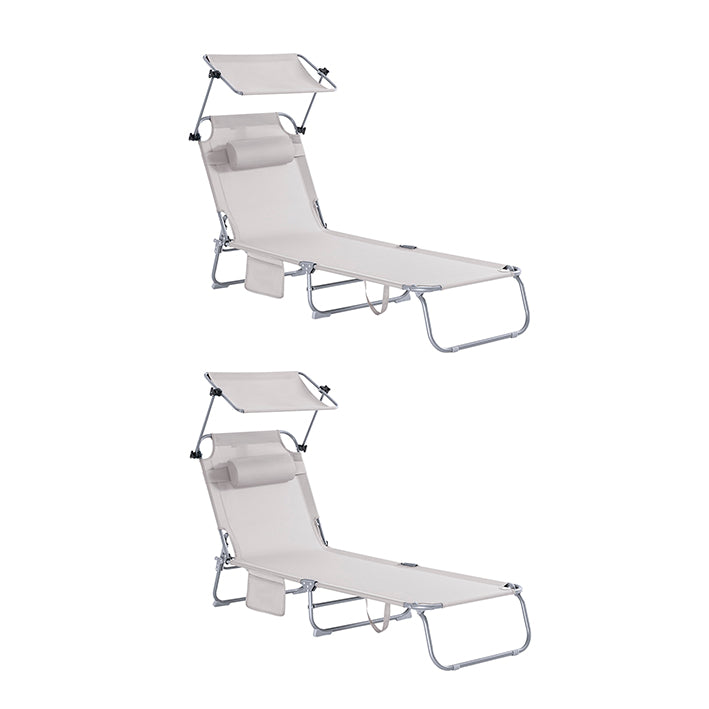 Vorverkauf | SoBuy | 2-er Set Sonnenliege mit Sonnendach | Relaxstuhl für Gärten, Strände | Beige | OGS48-MIx2