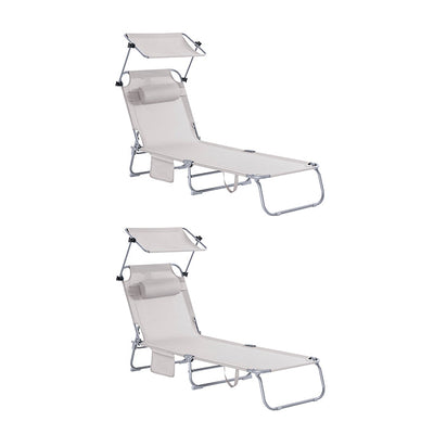 Prevendita | SoBuy | Set di 2 lettini prendisole con tettuccio parasole | Sdraio relax per giardini, spiagge | Beige | OGS48-MIx2