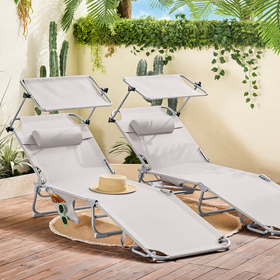 Prevendita | SoBuy | Set di 2 lettini prendisole con tettuccio parasole | Sdraio relax per giardini, spiagge | Beige | OGS48-MIx2