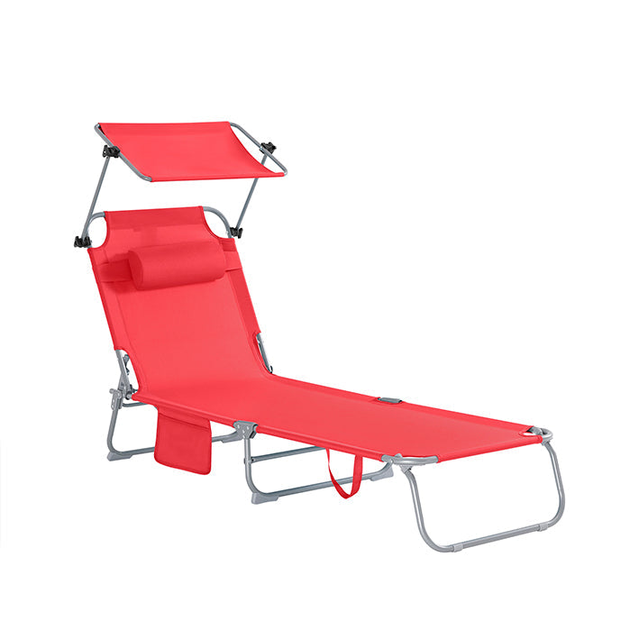 SoBuy | Lettino prendisole con tettuccio parasole | Sedia a sdraio per giardini, cortili, spiagge | Rosso | OGS48-R