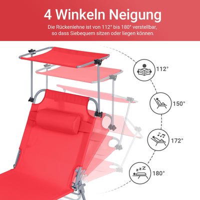 SoBuy | Lettino prendisole con tettuccio parasole | Sedia a sdraio per giardini, cortili, spiagge | Rosso | OGS48-R