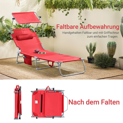 SoBuy | Lettino prendisole con tettuccio parasole | Sedia a sdraio per giardini, cortili, spiagge | Rosso | OGS48-R