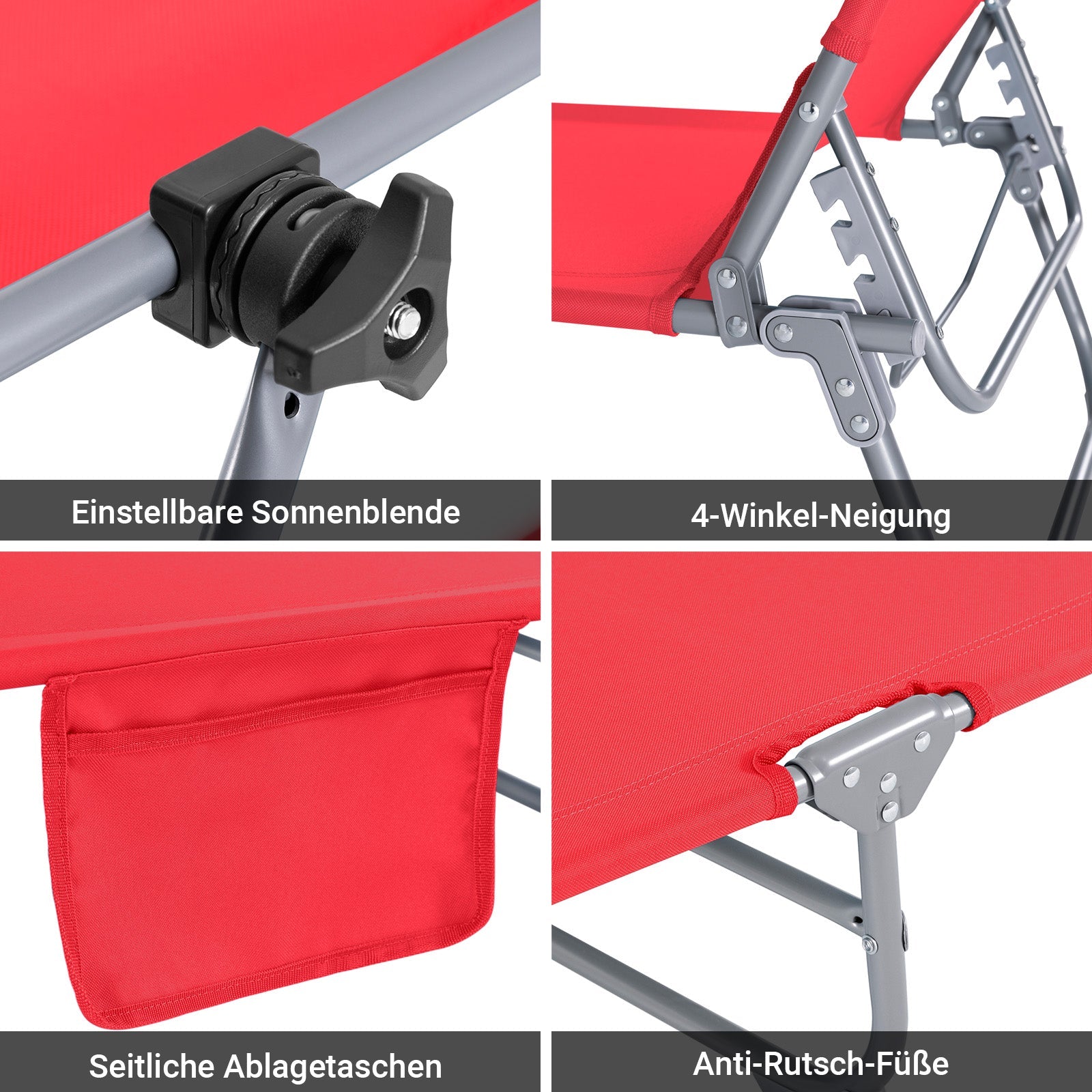 SoBuy | Lettino prendisole con tettuccio parasole | Sedia a sdraio per giardini, cortili, spiagge | Rosso | OGS48-R