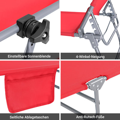 SoBuy | Lettino prendisole con tettuccio parasole | Sedia a sdraio per giardini, cortili, spiagge | Rosso | OGS48-R
