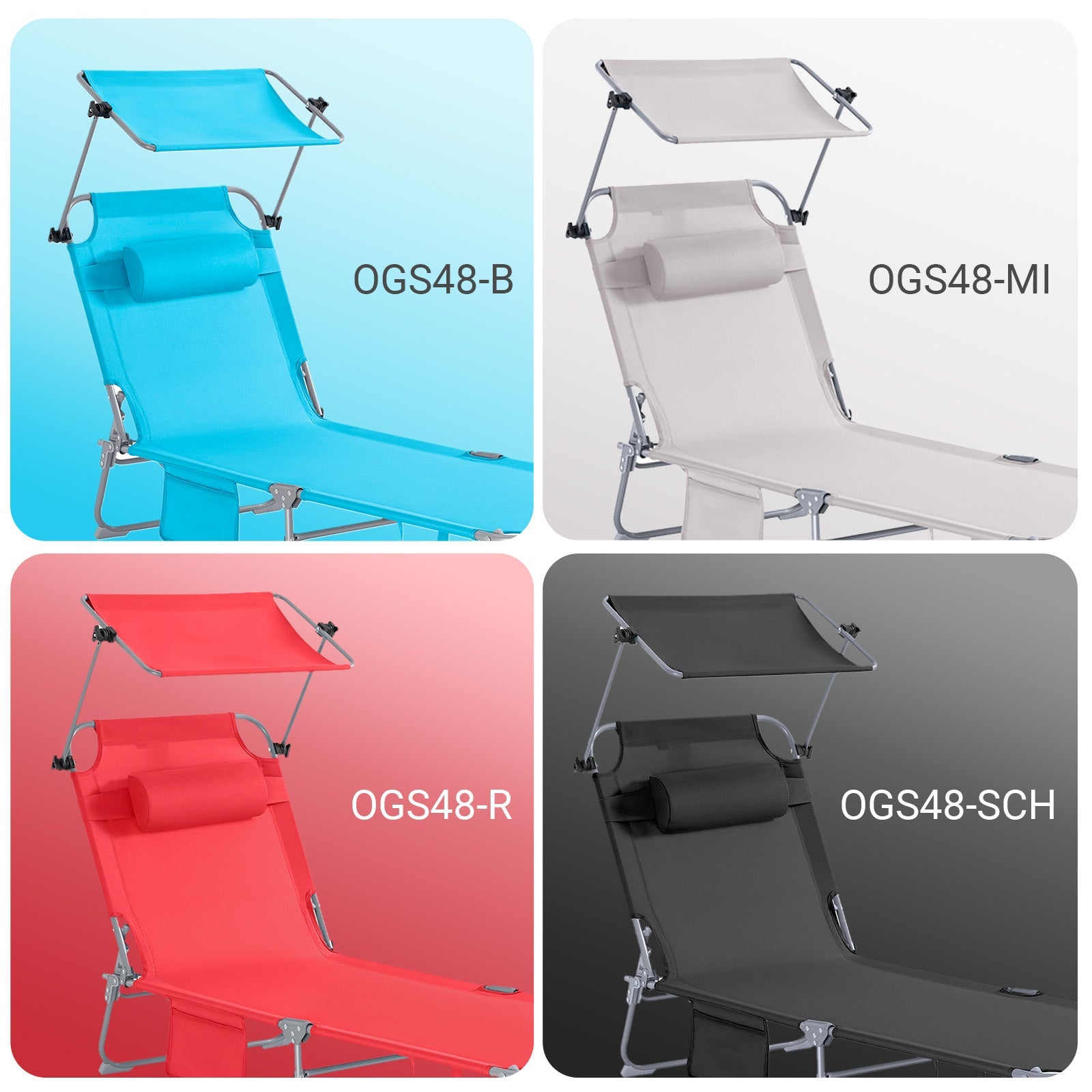 SoBuy | Lettino prendisole con tettuccio parasole | Sedia a sdraio per giardini, cortili, spiagge | Rosso | OGS48-R