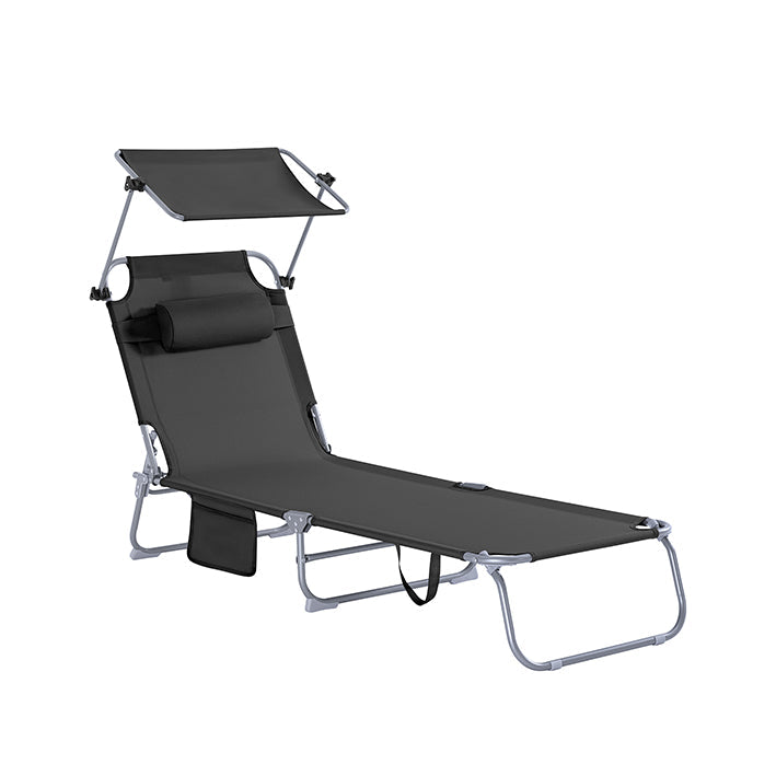SoBuy | Sdraio con tettuccio parasole | Sedia a sdraio per giardini, cortili, spiagge | Nero | OGS48-SCH