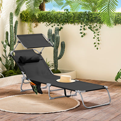SoBuy | Sonnenliege mit Sonnendach | Relaxstuhl für Gärten, Höfe, Strände | Schwarz | OGS48-SCH