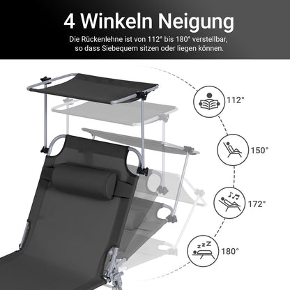 Vorverkauf | SoBuy | Sonnenliege mit Sonnendach | Relaxstuhl für Gärten, Höfe, Strände | Schwarz | OGS48-SCH