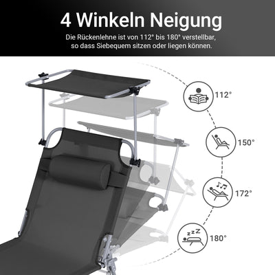 SoBuy | Sonnenliege mit Sonnendach | Relaxstuhl für Gärten, Höfe, Strände | Schwarz | OGS48-SCH