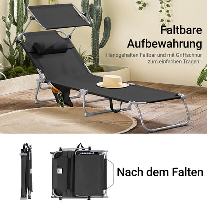 Vorverkauf | SoBuy | Sonnenliege mit Sonnendach | Relaxstuhl für Gärten, Höfe, Strände | Schwarz | OGS48-SCH
