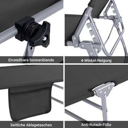 Vorverkauf | SoBuy | Sonnenliege mit Sonnendach | Relaxstuhl für Gärten, Höfe, Strände | Schwarz | OGS48-SCH
