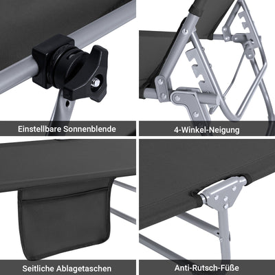 SoBuy | Sonnenliege mit Sonnendach | Relaxstuhl für Gärten, Höfe, Strände | Schwarz | OGS48-SCH