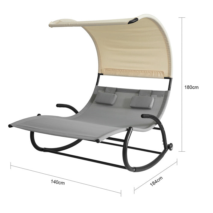 SoBuy | Lettino a dondolo per 2 persone | Lettino prendisole con ruote | Letto da giardino con tettuccio parasole | OGS50-HG