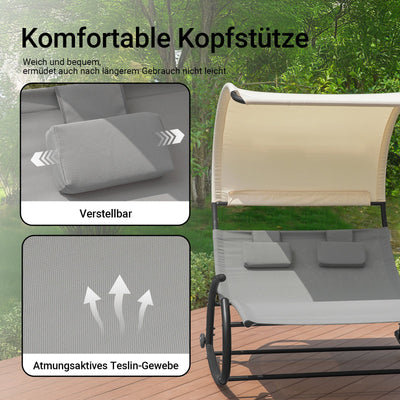 SoBuy | Bain de soleil double | Chaise longue à roulettes | Lit de jardin avec pare-soleil | OGS50-HG