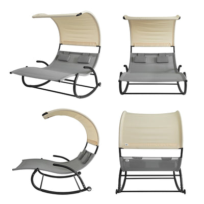 SoBuy | Bain de soleil double | Chaise longue à roulettes | Lit de jardin avec pare-soleil | OGS50-HG