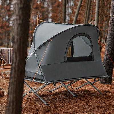 SoBuy Tente 4 en 1 Lit de Camp 1 Place Tente de Camping Pliante Extérieur Gris 194x147x87cm OGS60-HG