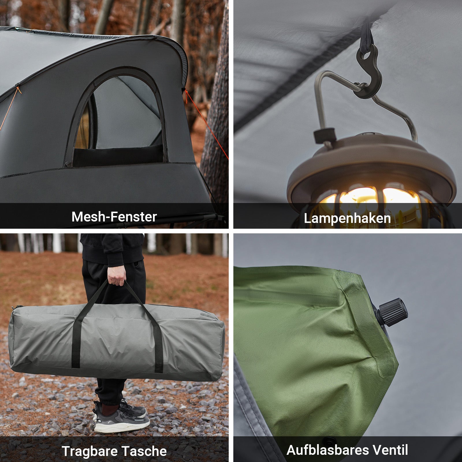 SoBuy Tente 4 en 1 Lit de Camp 1 Place Tente de Camping Pliante Extérieur Gris 194x147x87cm OGS60-HG
