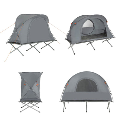 SoBuy Tente 4 en 1 Lit de Camp 1 Place Tente de Camping Pliante Extérieur Gris 194x147x87cm OGS60-HG