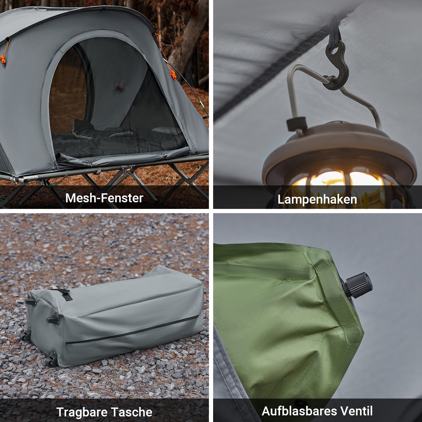 SoBuy 4in1-Zelt Campingzelt Feldbett 2 Personen Outdoor Grau 194x157x145cm OGS60-L-HG