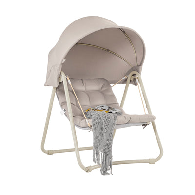 SoBuy Outdoor Hängesessel mit Sonnendach | Hängestuhl für Garten & Balkon Beige OGS62-MI