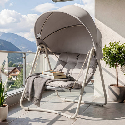 SoBuy Outdoor Hängesessel mit Sonnendach | Hängestuhl für Garten & Balkon Beige OGS62-MI