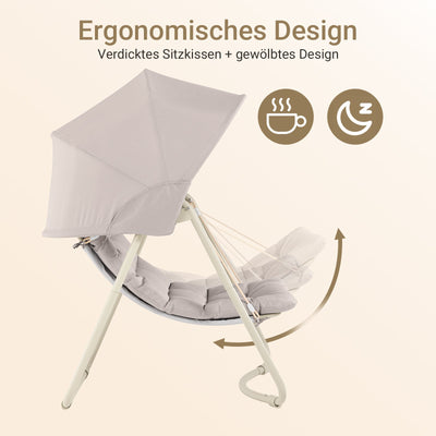 SoBuy Outdoor Hängesessel mit Sonnendach | Hängestuhl für Garten & Balkon Beige OGS62-MI
