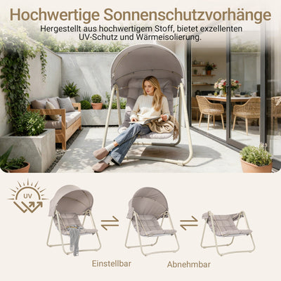 SoBuy Outdoor Hängesessel mit Sonnendach | Hängestuhl für Garten & Balkon Beige OGS62-MI
