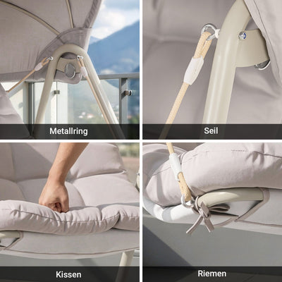 SoBuy Outdoor Hängesessel mit Sonnendach | Hängestuhl für Garten & Balkon Beige OGS62-MI