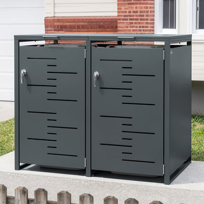 SoBuy | Mülltonnenbox 2er 240l Metall abschließbar Dunkelgrau | OGS64-DG