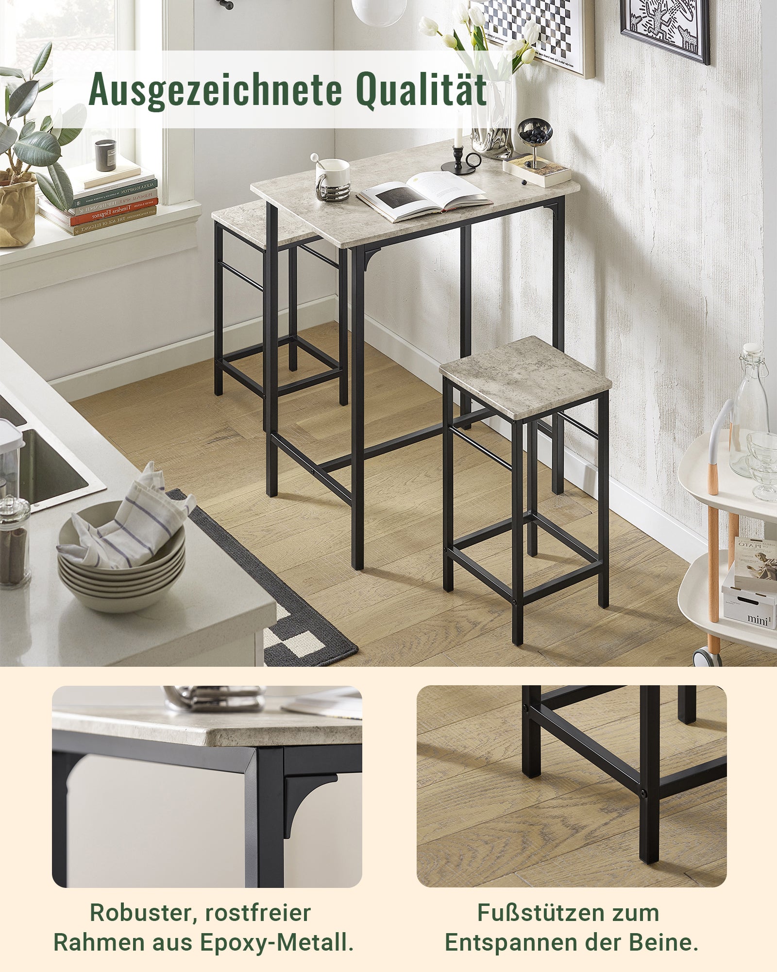 SoBuy | Bartisch mit 2 Hockern | Bartisch set | 3-teilig | OGT10-HG