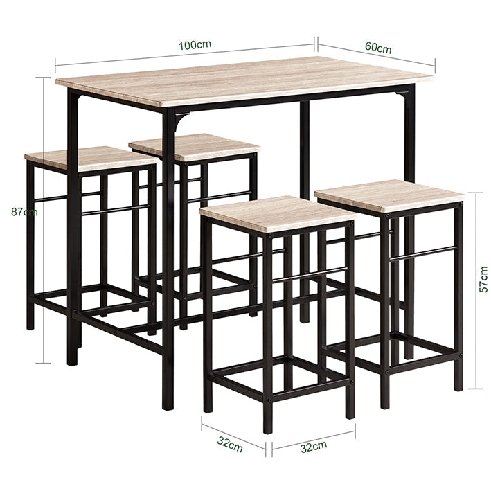 SoBuy | Tavolo da bar con 4 sgabelli | Set da bar | 5 pezzi | OGT11-N