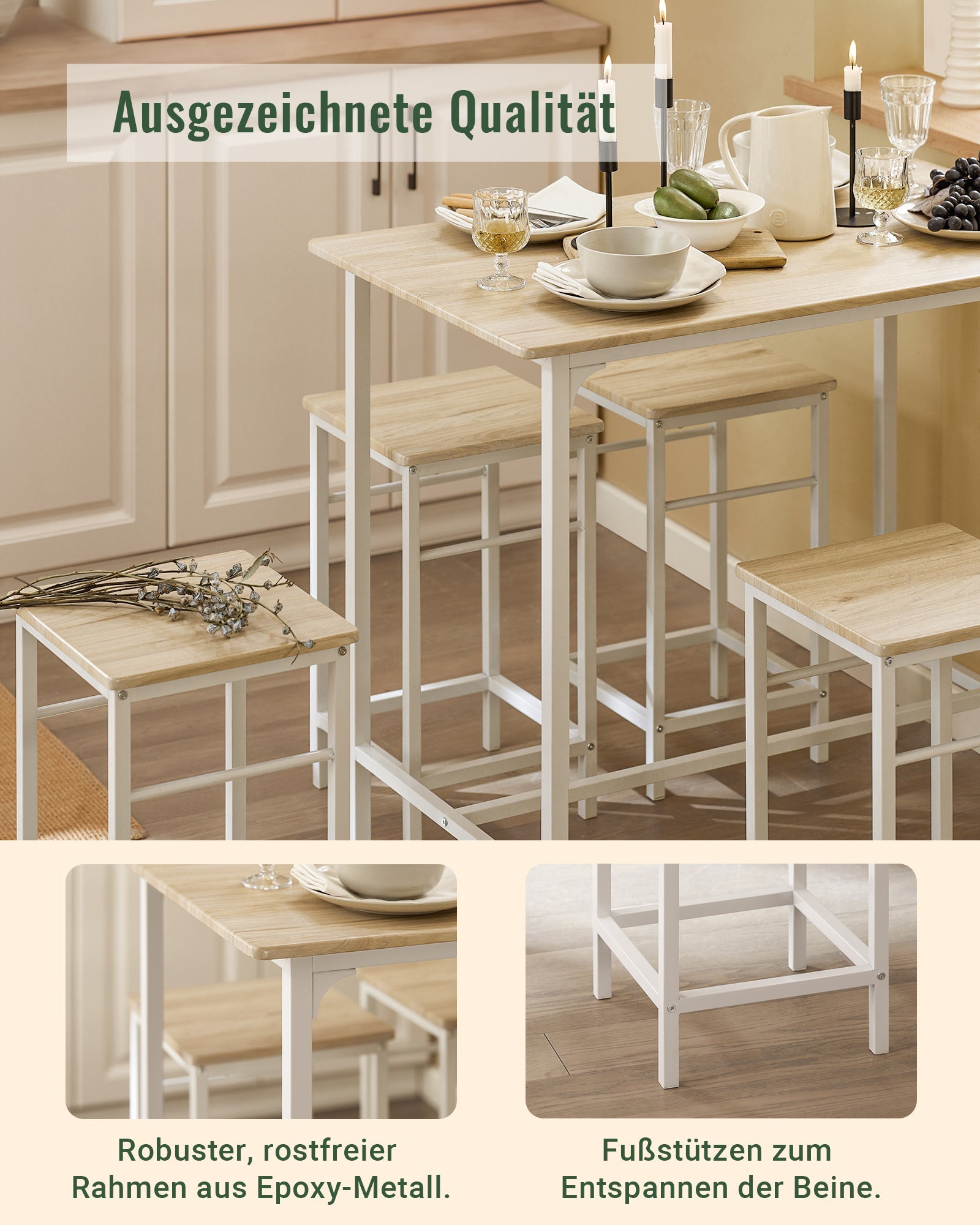 SoBuy | Set da bar | 5 pezzi | Tavolo da pranzo | Tavolo da bistrò con 4 sedie | Set da pranzo | OGT11-WN
