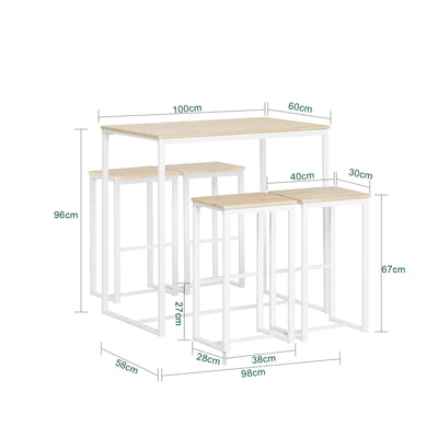 SoBuy | Bartisch mit 4 Hockern | Bartisch set | Stehtisch | 5-teilig | weiß-natur | OGT15-WN
