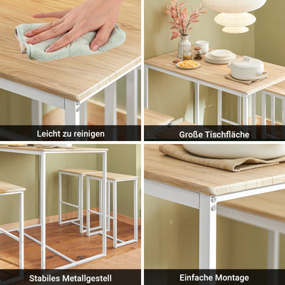 SoBuy | Bartisch mit 4 Hockern | Bartisch set | Stehtisch | 5-teilig | weiß-natur | OGT15-WN