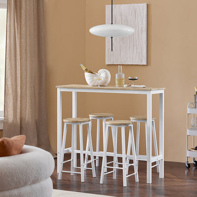 SoBuy | Table de bar 5 pièces avec 4 tabourets | Ensemble table à manger | Table haute | Blanc-nature | OGT22-WN